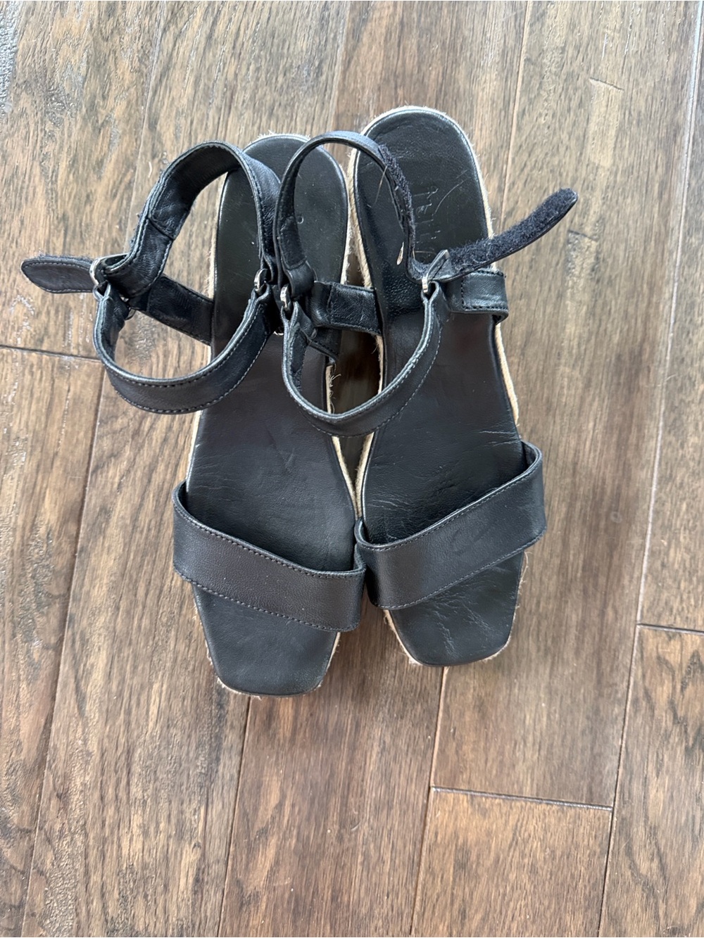 Women's Black Espadrille Wedge Sandals with Ankle Strap